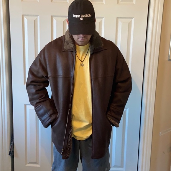 Red kid leather and fur jacket medium